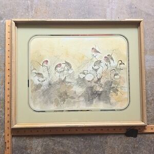 VTG Vern Yadon 1978 Framed Bird Thistle Print 17x21 Finch Watercolor Nature Art‎